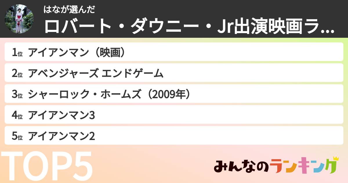 はなさんの「ロバート・ダウニー・Jr出演映画ランキング」