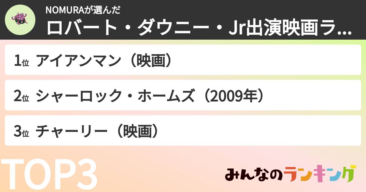 NOMURAさんの「ロバート・ダウニー・Jr出演映画ランキング」
