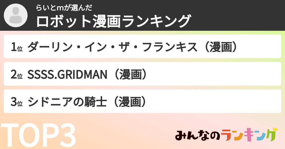 らいとｍさんの「ロボット漫画ランキング」