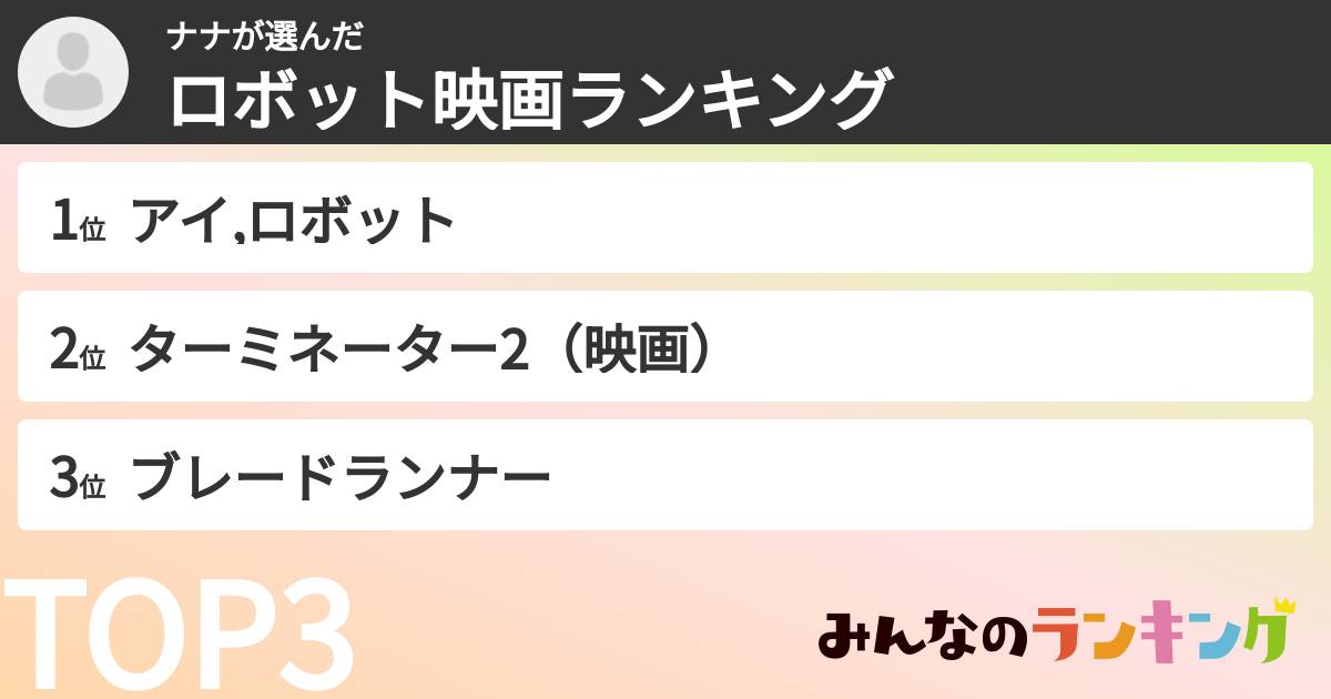 ナナさんの「ロボット映画ランキング」