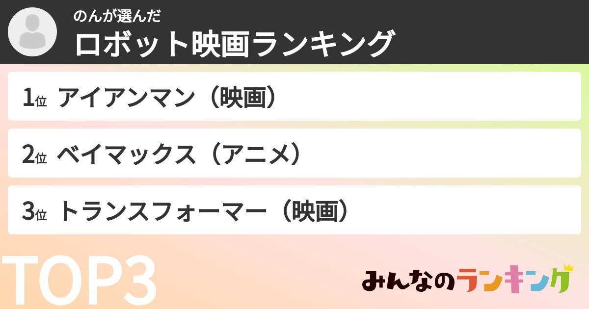 のんさんの「ロボット映画ランキング」
