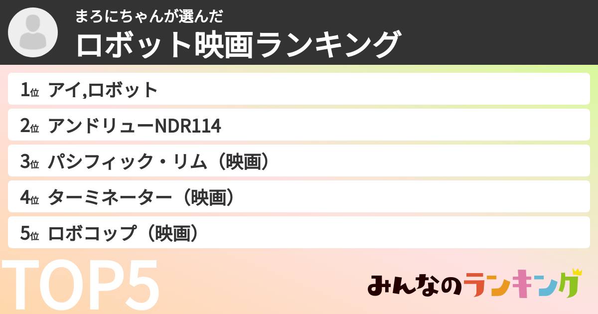 まろにちゃんさんの「ロボット映画ランキング」
