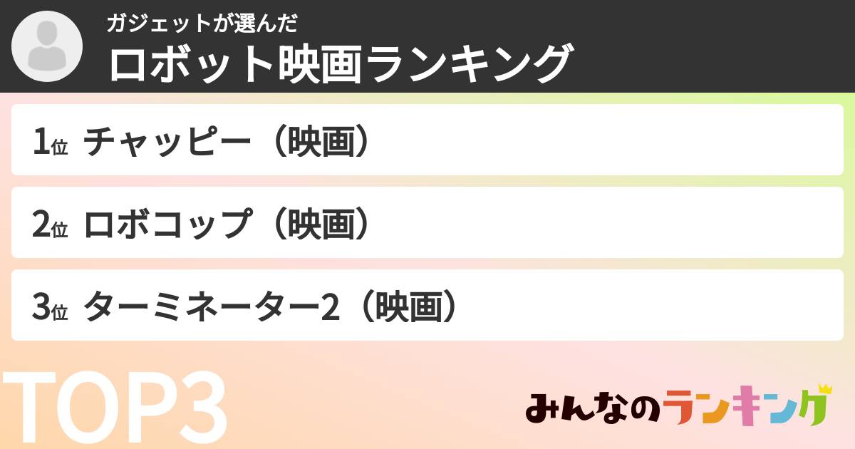 ガジェットさんの「ロボット映画ランキング」