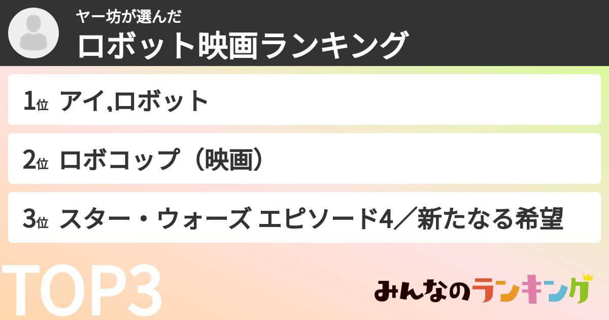 ヤー坊さんの「ロボット映画ランキング」