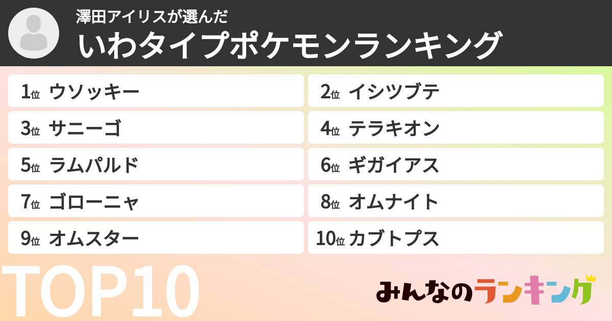 澤田アイリスさんの「いわタイプポケモンランキング」