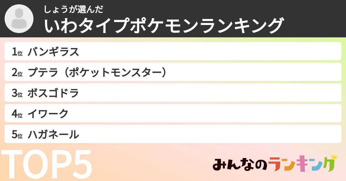 しょうさんの「いわタイプポケモンランキング」