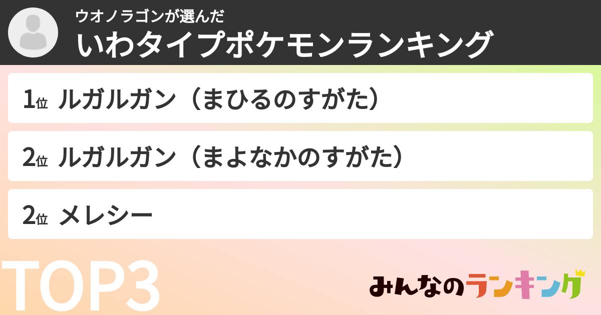 ウオノラゴンさんの「いわタイプポケモンランキング」