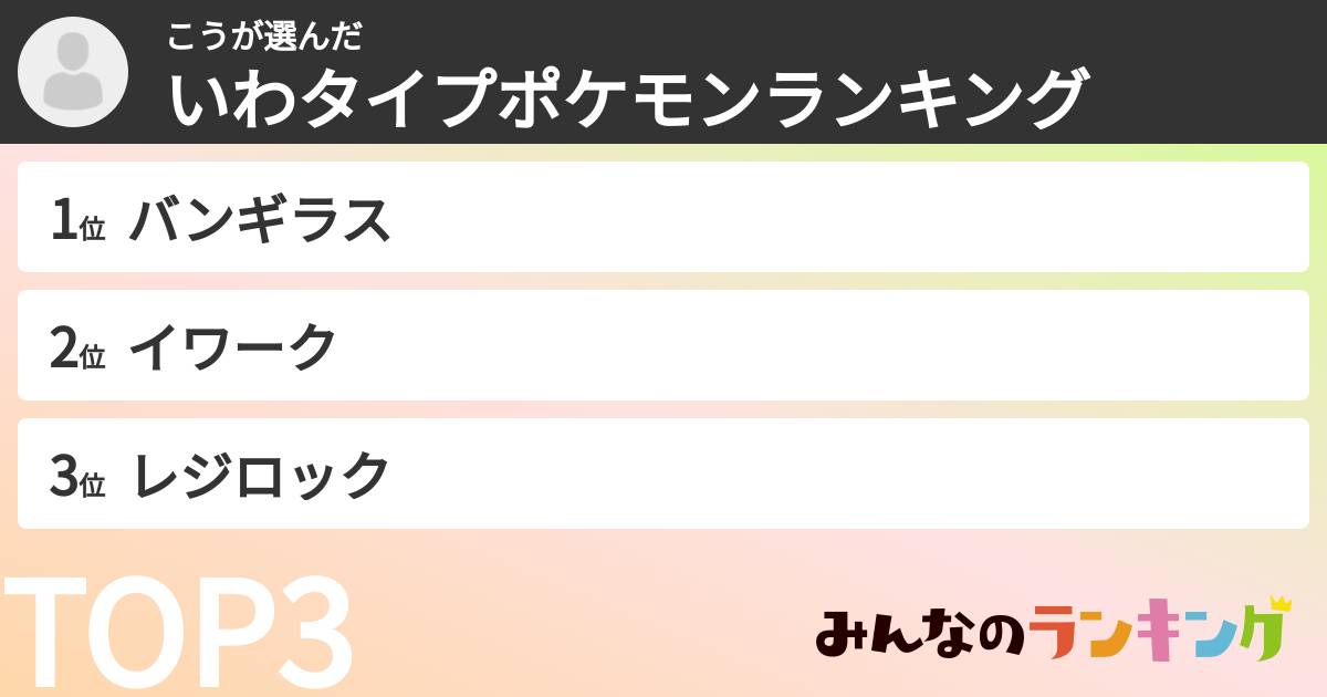 こうさんの「いわタイプポケモンランキング」