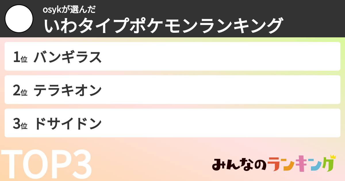 osykさんの「いわタイプポケモンランキング」