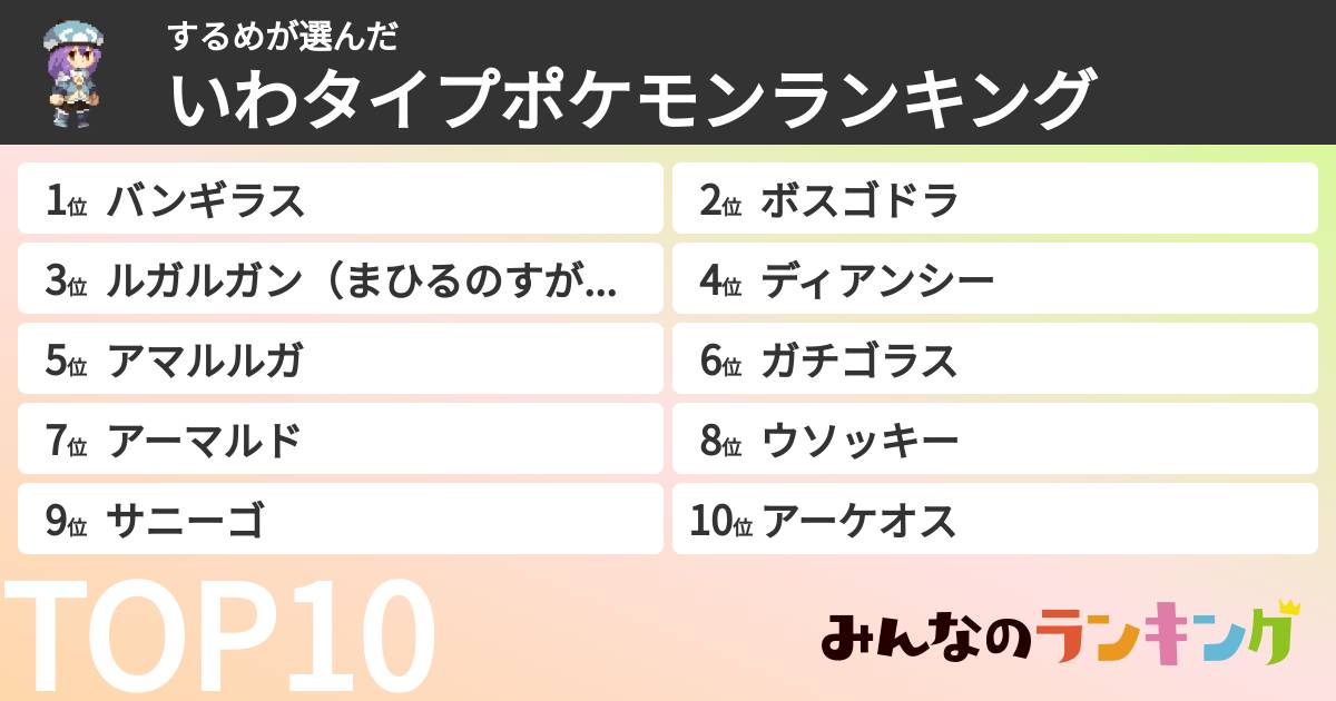するめさんの「いわタイプポケモンランキング」