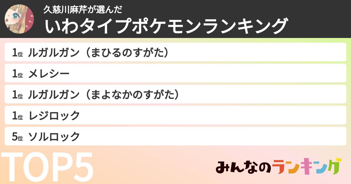 久慈川麻芹さんの「いわタイプポケモンランキング」