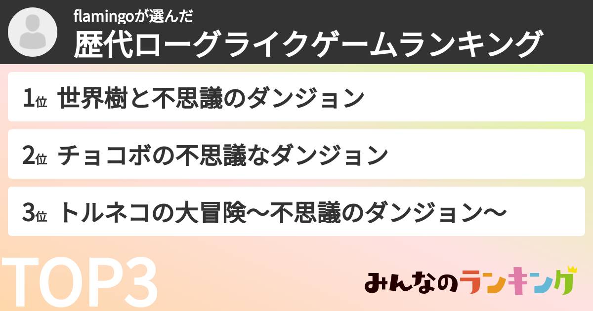 flamingoさんの「歴代ローグライクゲームランキング」