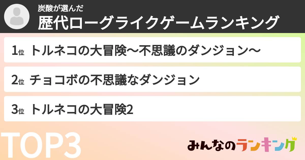炭酸さんの「歴代ローグライクゲームランキング」