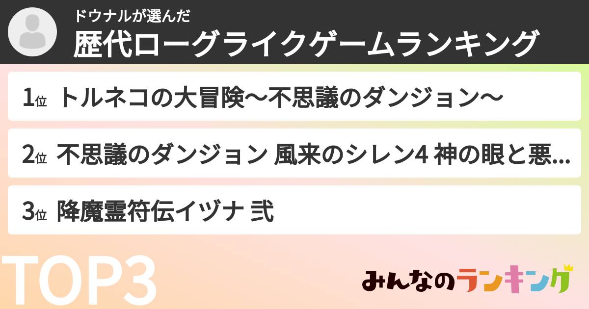 ドウナルさんの「歴代ローグライクゲームランキング」