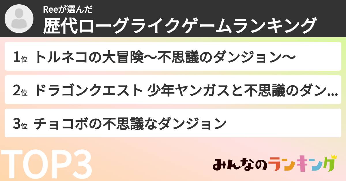 Reeさんの「歴代ローグライクゲームランキング」