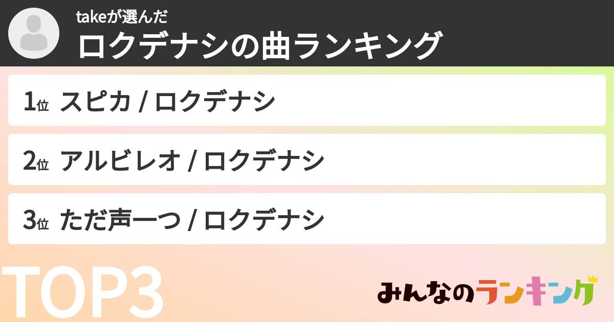 takeさんの「ロクデナシの曲ランキング」