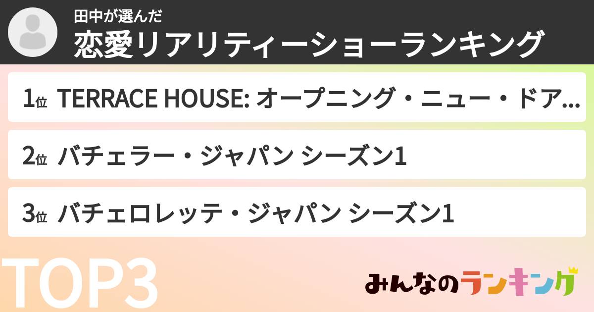 田中さんの「恋愛リアリティーショーランキング」
