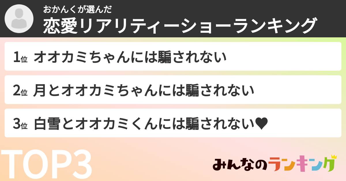 おかんくさんの「恋愛リアリティーショーランキング」