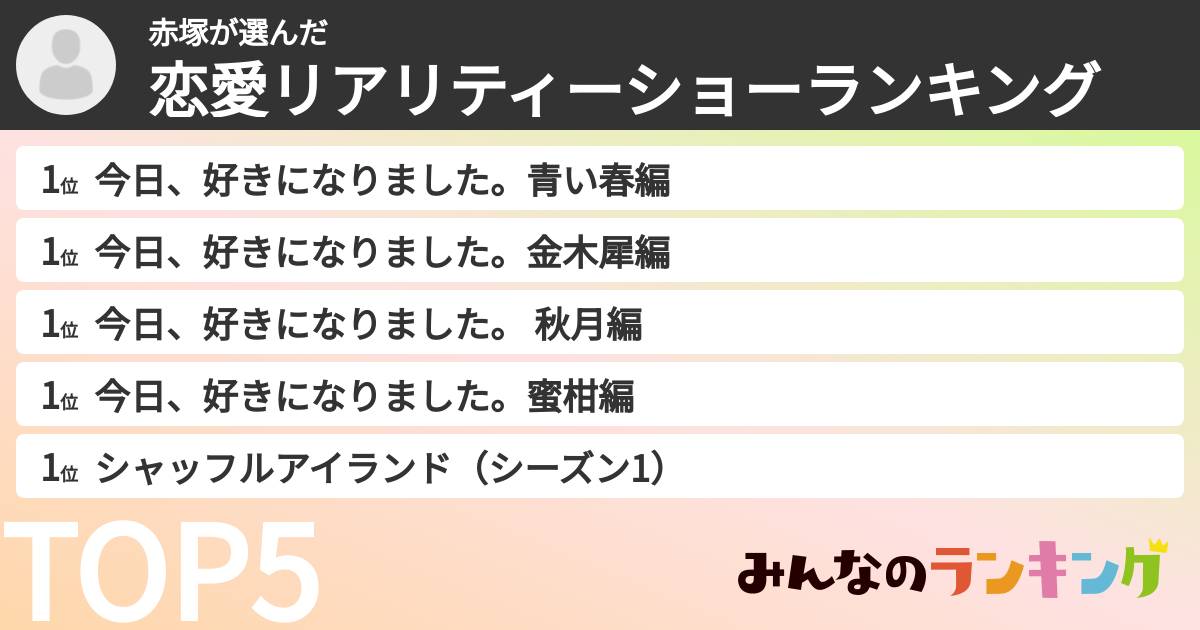 赤塚さんの「恋愛リアリティーショーランキング」
