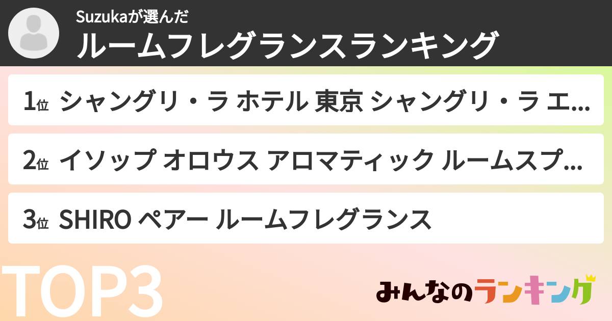 Suzukaさんの「ルームフレグランスランキング」