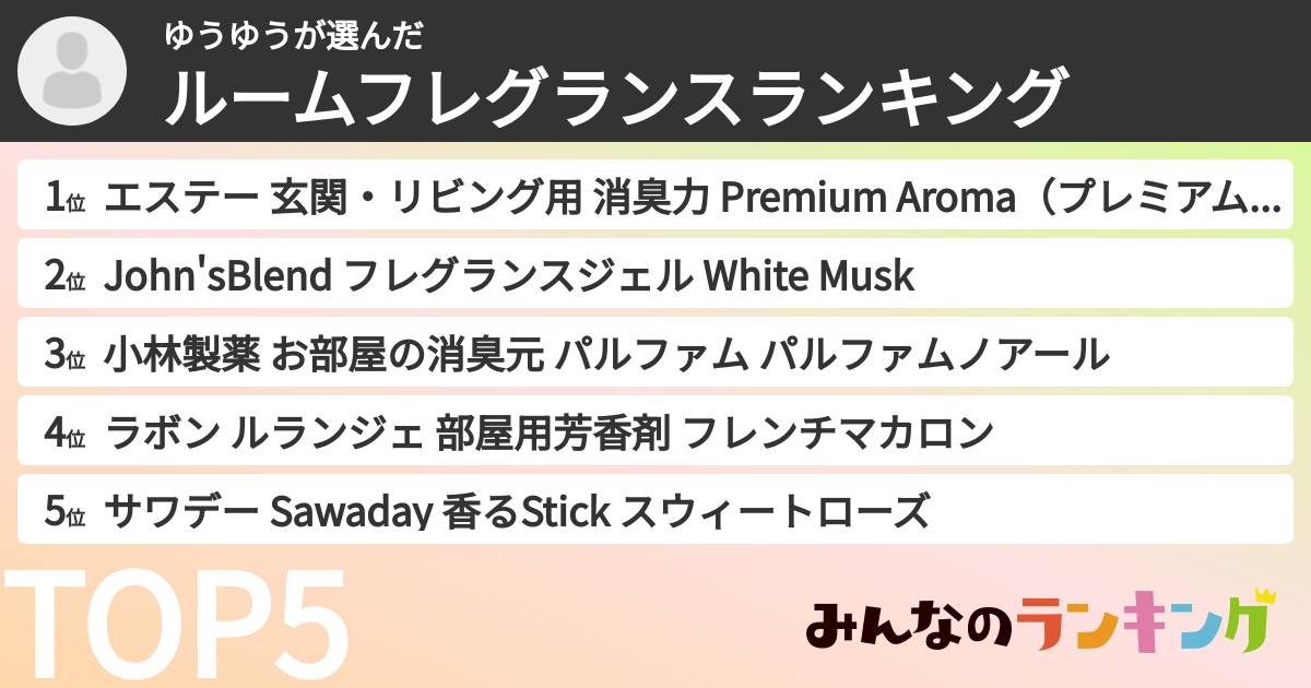 ゆうゆうさんの「ルームフレグランスランキング」