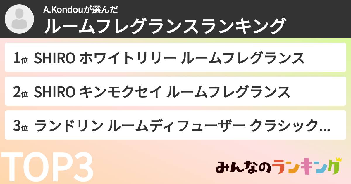 A.Kondouさんの「ルームフレグランスランキング」
