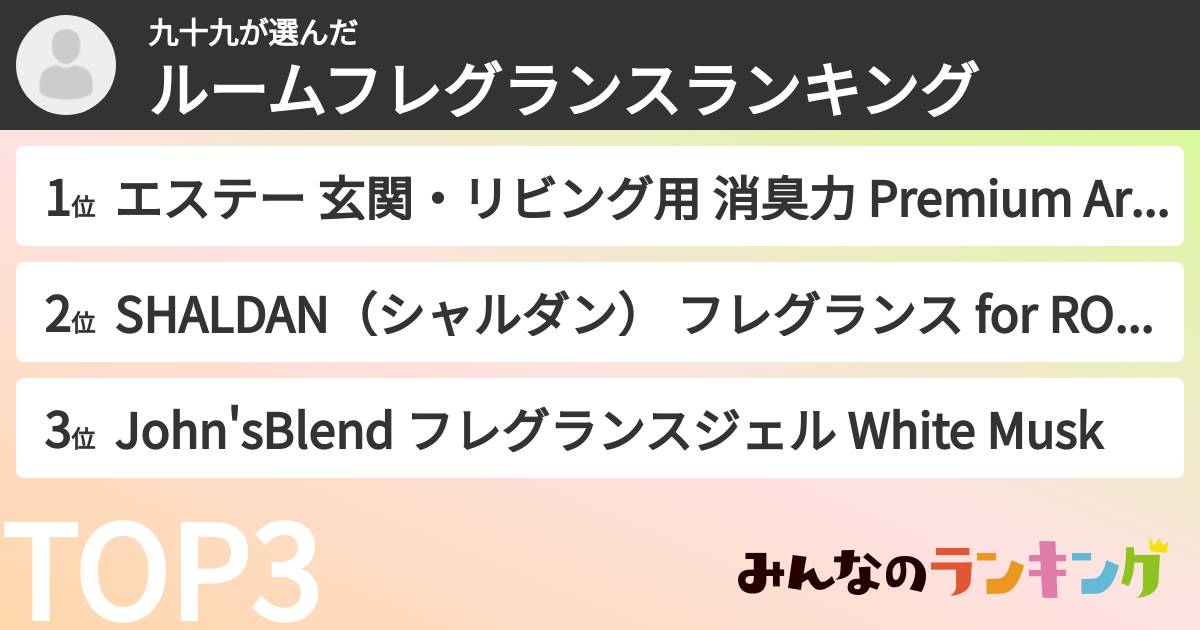 九十九さんの「ルームフレグランスランキング」