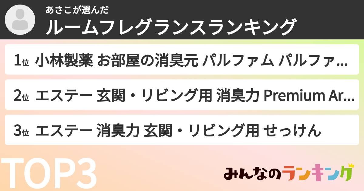 あさこさんの「ルームフレグランスランキング」