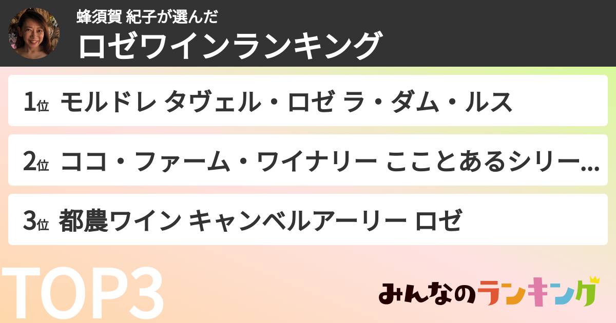 蜂須賀 紀子さんの「ロゼワインランキング」
