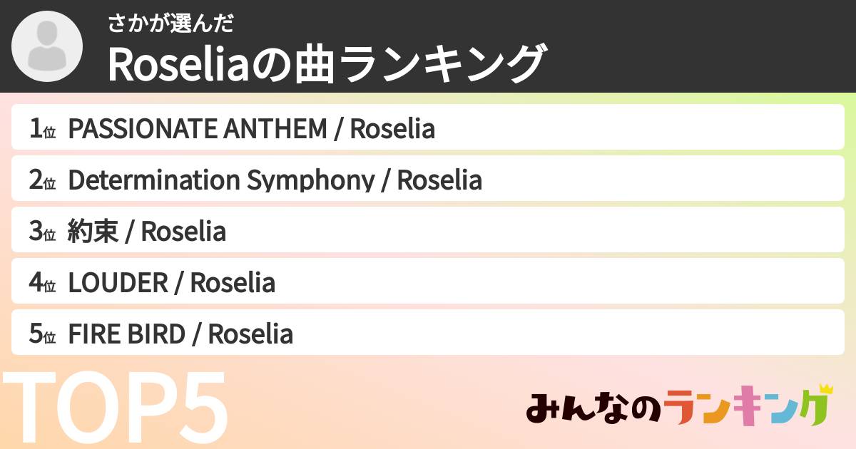 さかさんの「Roseliaの曲ランキング」