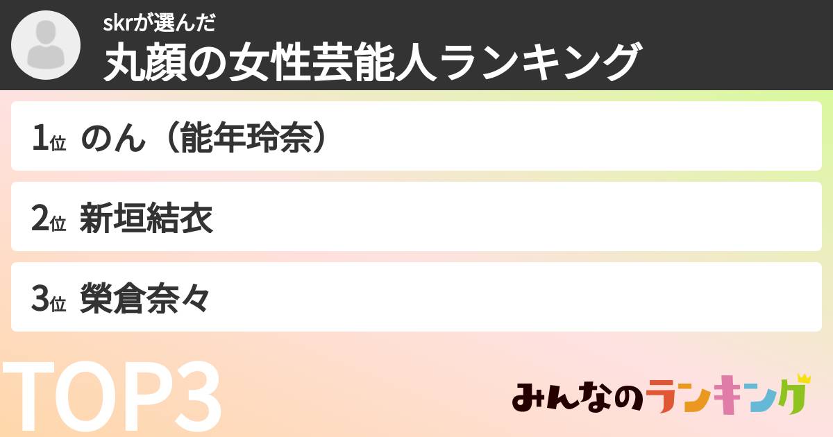 skrさんの「丸顔の女性芸能人ランキング」