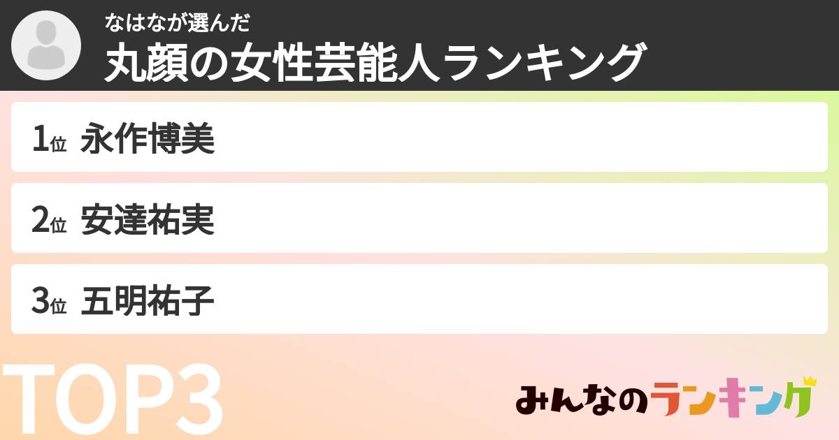 なはなさんの「丸顔の女性芸能人ランキング」