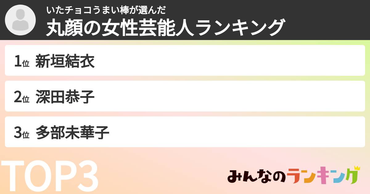 いたチョコうまい棒さんの「丸顔の女性芸能人ランキング」