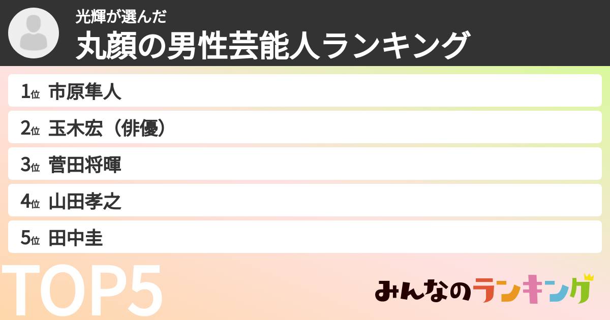 光輝さんの「丸顔の男性芸能人ランキング」