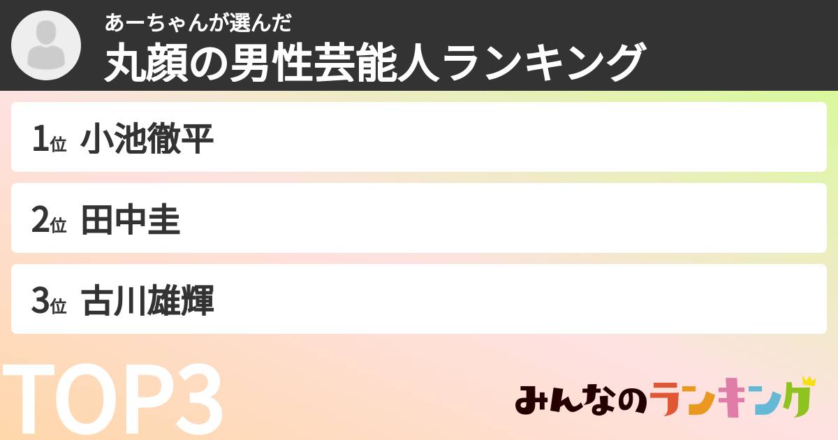 あーちゃんさんの「丸顔の男性芸能人ランキング」