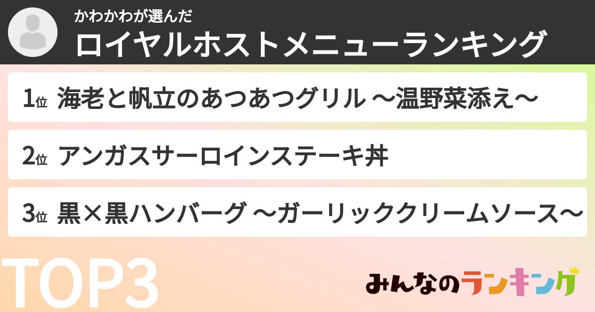かわかわさんの「ロイヤルホストメニューランキング」