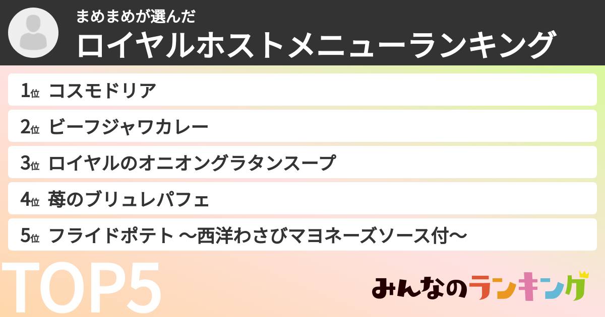 まめまめさんの「ロイヤルホストメニューランキング」