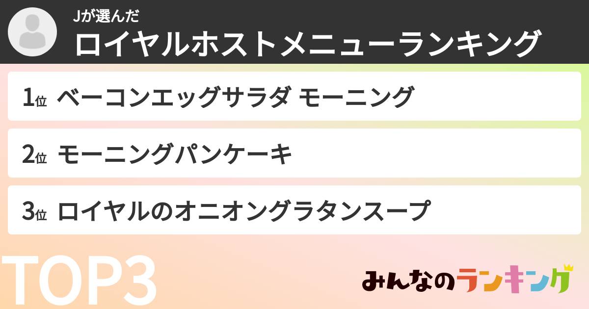 Jさんの「ロイヤルホストメニューランキング」
