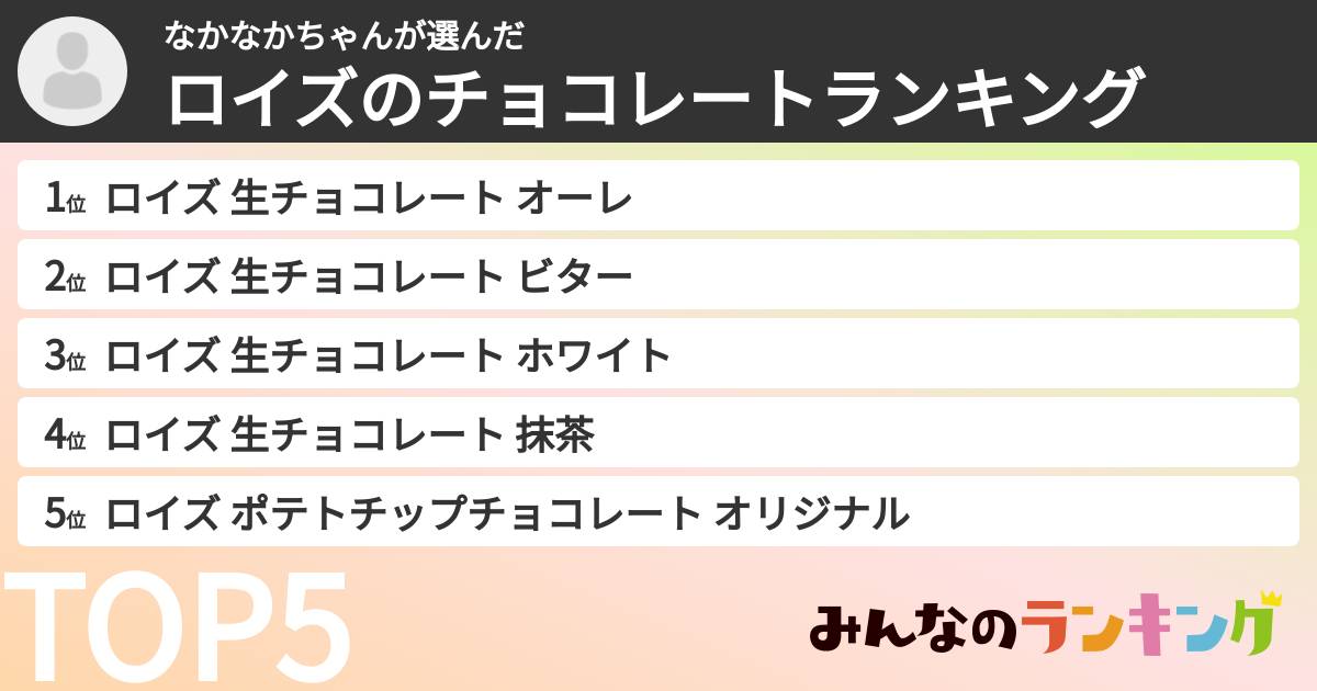 なかなかちゃんさんの「ロイズのチョコレートランキング」