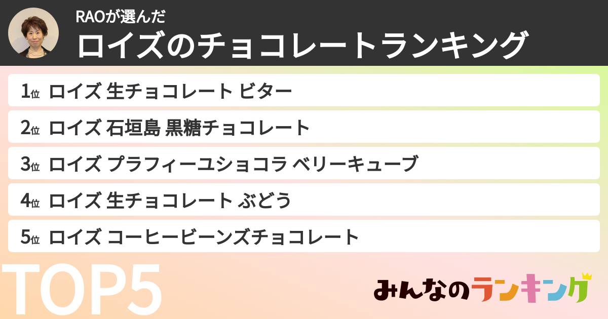 RAOさんの「ロイズのチョコレートランキング」