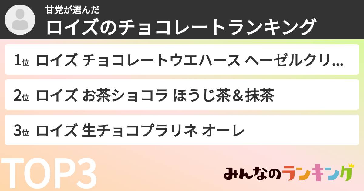 甘党さんの「ロイズのチョコレートランキング」