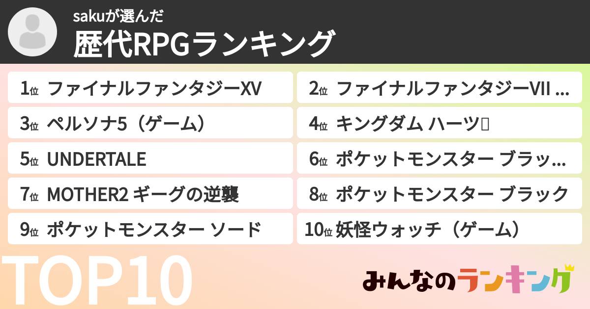 sakuさんの「歴代RPGランキング」