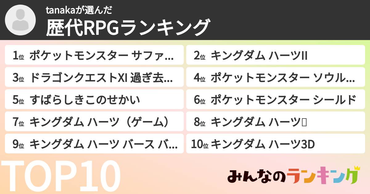 tanakaさんの「歴代RPGランキング」