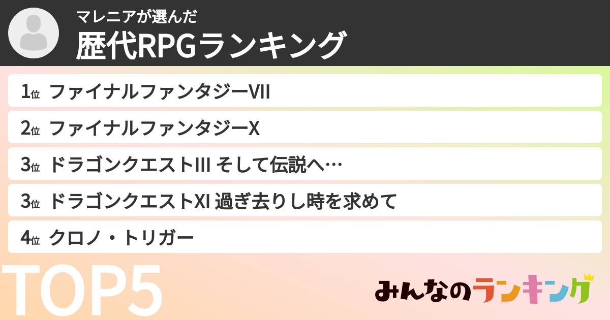 マレニアさんの「歴代RPGランキング」