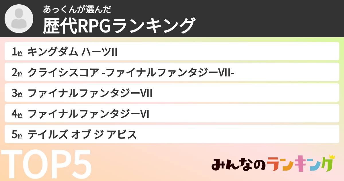 あっくんさんの「歴代RPGランキング」