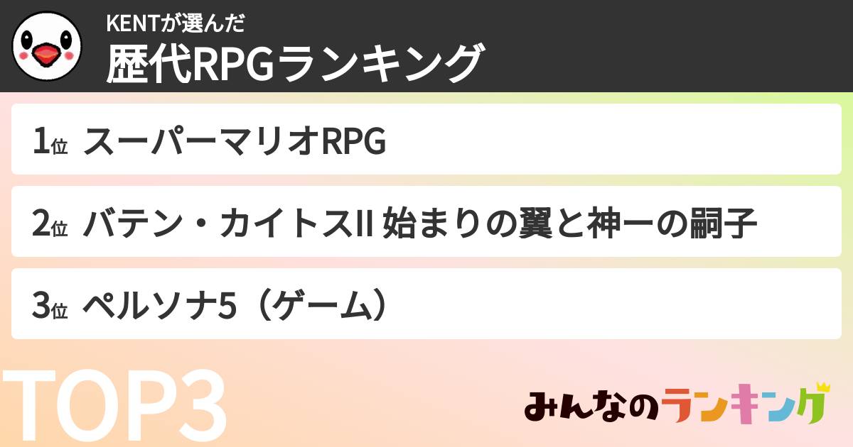 KENTさんの「歴代RPGランキング」