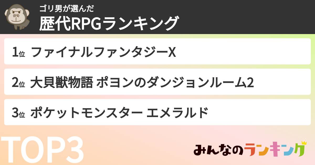 ゴリ男さんの「歴代RPGランキング」