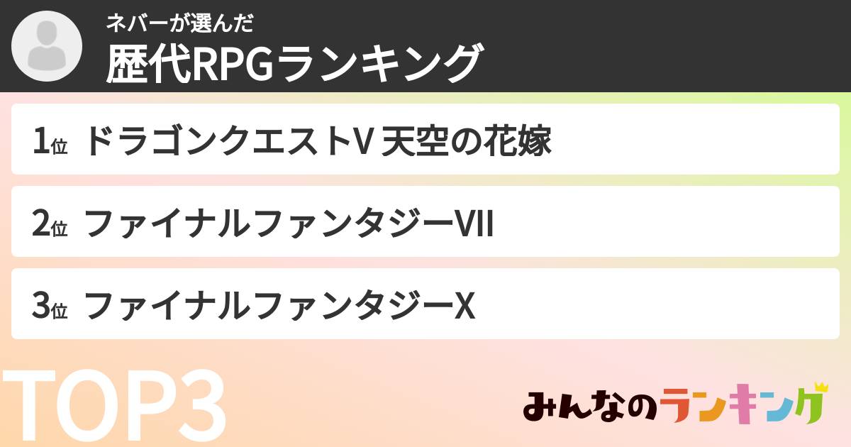 ネバーさんの「歴代RPGランキング」
