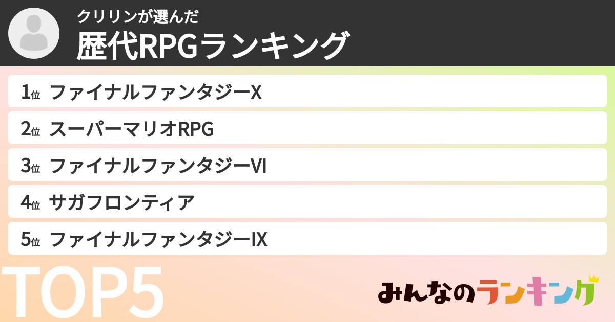 クリリンさんの「歴代RPGランキング」