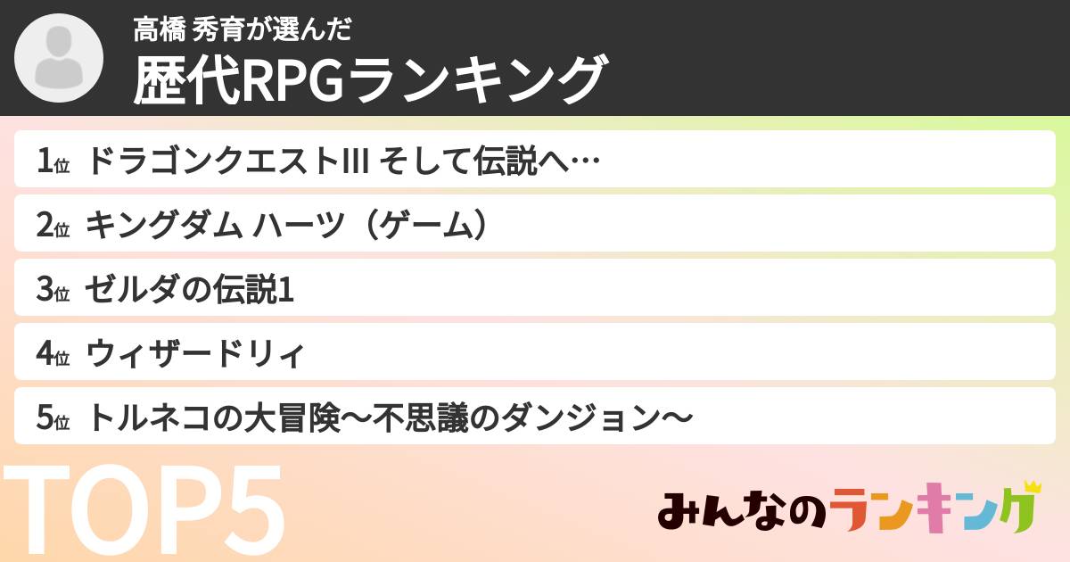 高橋 秀育さんの「歴代RPGランキング」